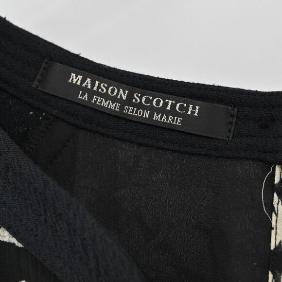 MAISON SCOTCH Dress Womens Size 4 Floral Mini Black Tropical Print Smocked NEW - Picture 8 of 14